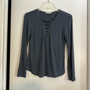 Pink Republic Lace-Up Long Sleeve Top - Gray